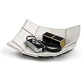 PU Leather Valet Tray for Men Women Key Holder Bowl for Entryway Table Bedside Nightstand Desk Tray for Wallet, Keys Men's Gift - Small, 7.1" D x 7.1" W x 2" H