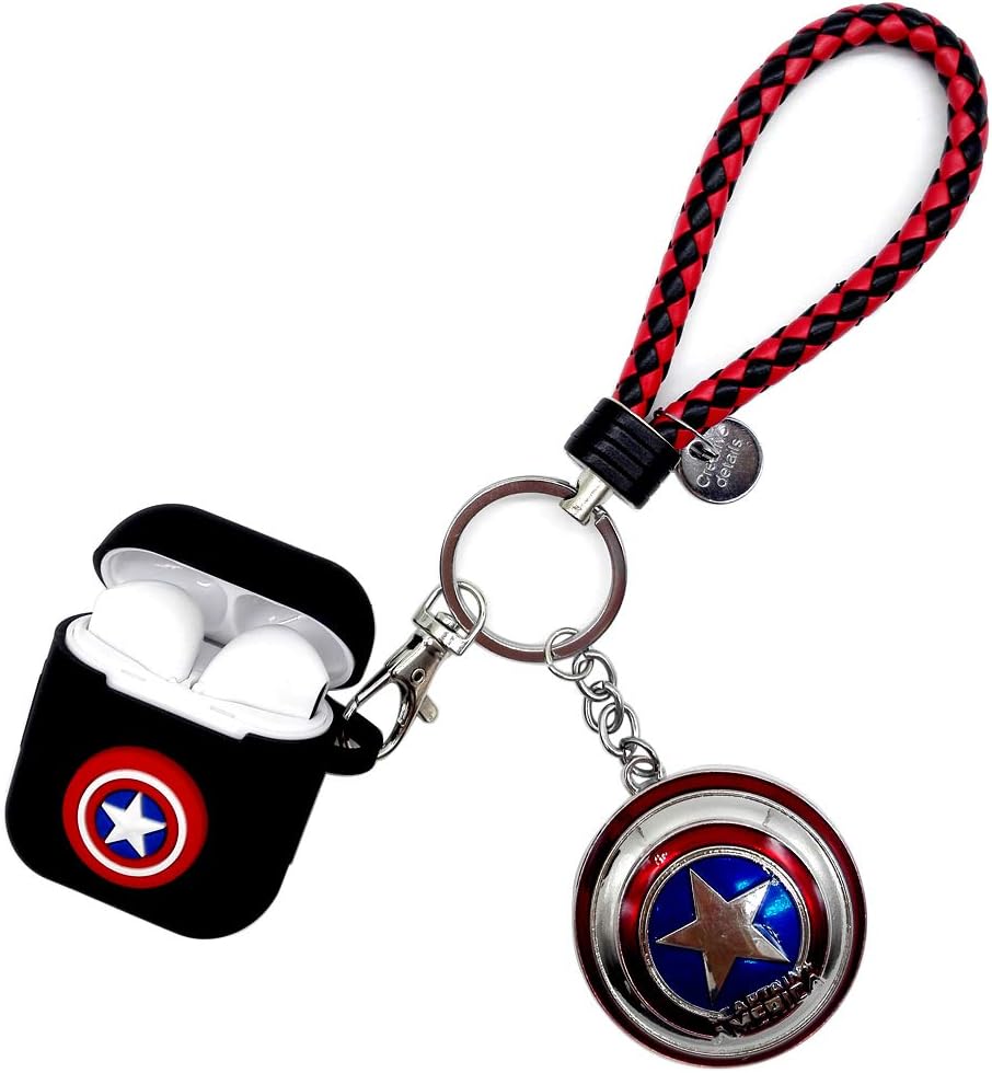 Adobox 3D Cartoon Airpods Case Silicone Protective Cover and Skin Compatible with Apple Airpods(Captain America)