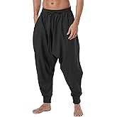 AITFINEISM Men's Drawstring Aladdin Hippie Harem Pants Loose Drop Crotch Trousers