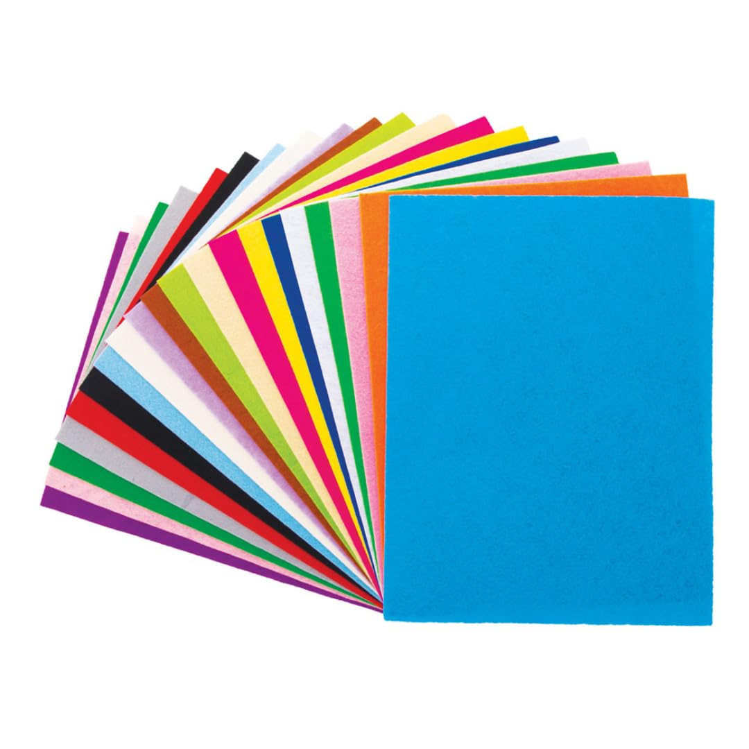 Baker Ross AW957 Coloured Felt Fabric Sheets for Arts and Crafts, Sewing and Needlework, 30cm x 23cm, Assorted, Pack of 50, Pieces