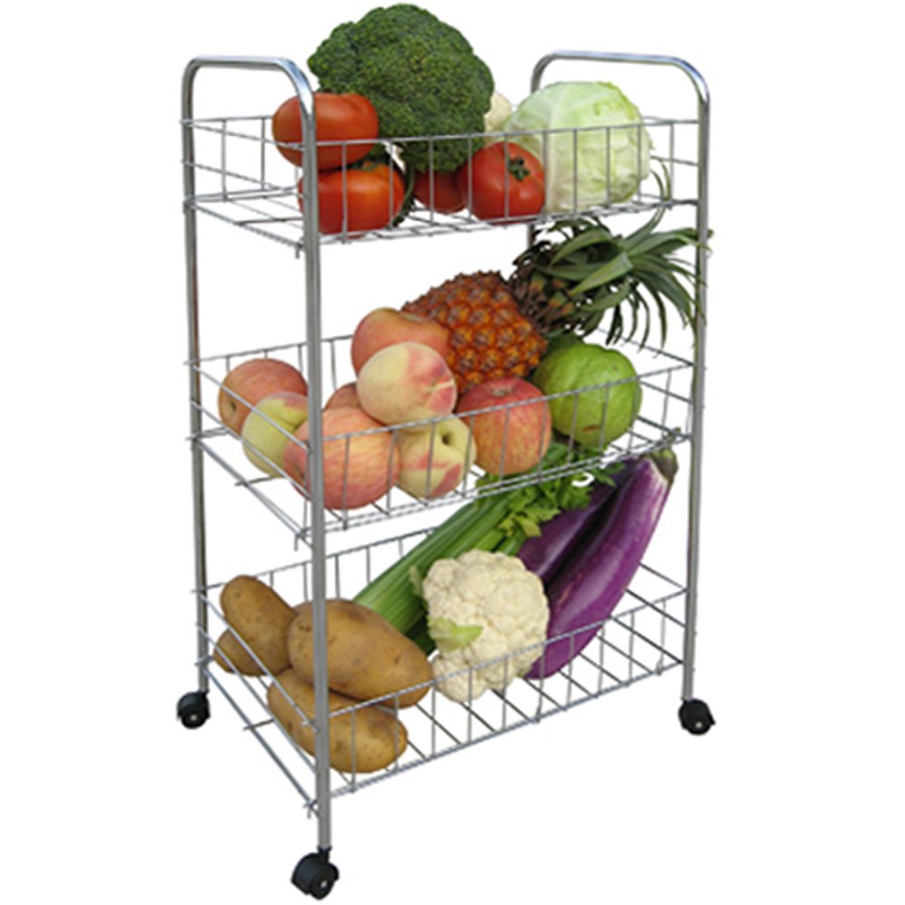 BASKET Wheeled 3 Tier Kitchen Storage Trolley Silver Amazon.co.uk