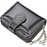 Aufona Small Wallet for Women Mini Leather Cash Wallets Zip Bifold Goth Purse Vintage Wallet Grunge Coin Pocket (Black)