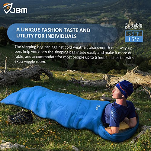 JBM Sleeping Bag with Compact Bag in 4 Seasons Multi Colors Blue Green Insulated Waterproof and Repellent Semi Rectangular Printed Pattern (Blue, 15â„ƒ/60â„‰)