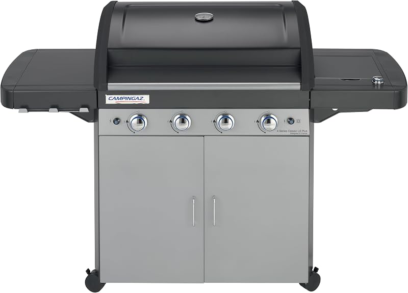 4 Series Classic LS Plus Gas Grill Barbecue con 4 Bruciatori, Sistema di Pulizia Facile InstaClean, 2 Tavoli a Lato, Grigio, 160.3 x 60 x 115.6 cm