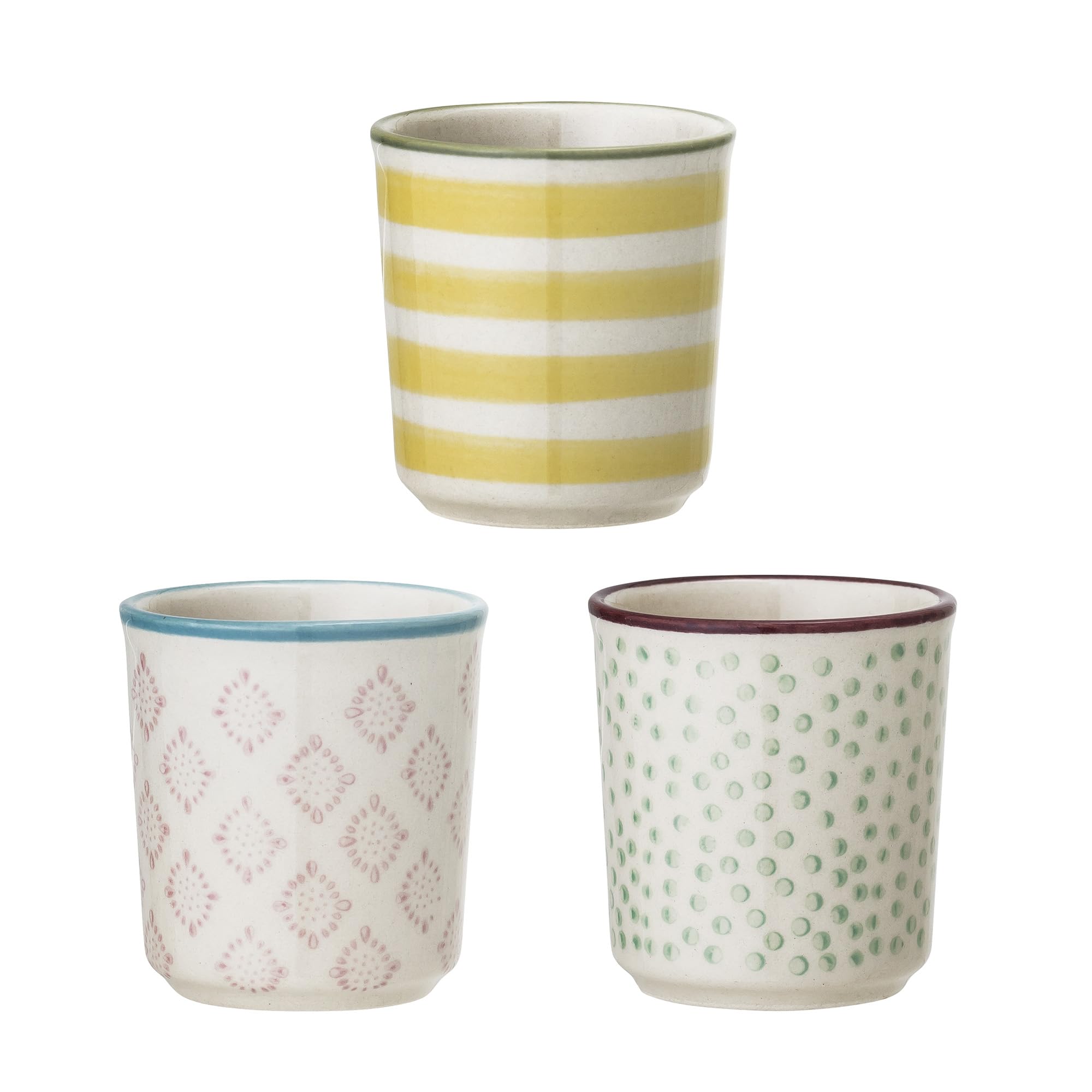 Bloomingville Charming Patrizia Egg Cup Set - Pastel Shades of Pink, Green & Yellow, Set of 3 Ceramic