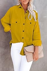 Womens Corduroy Button Down Shacket Casual Long