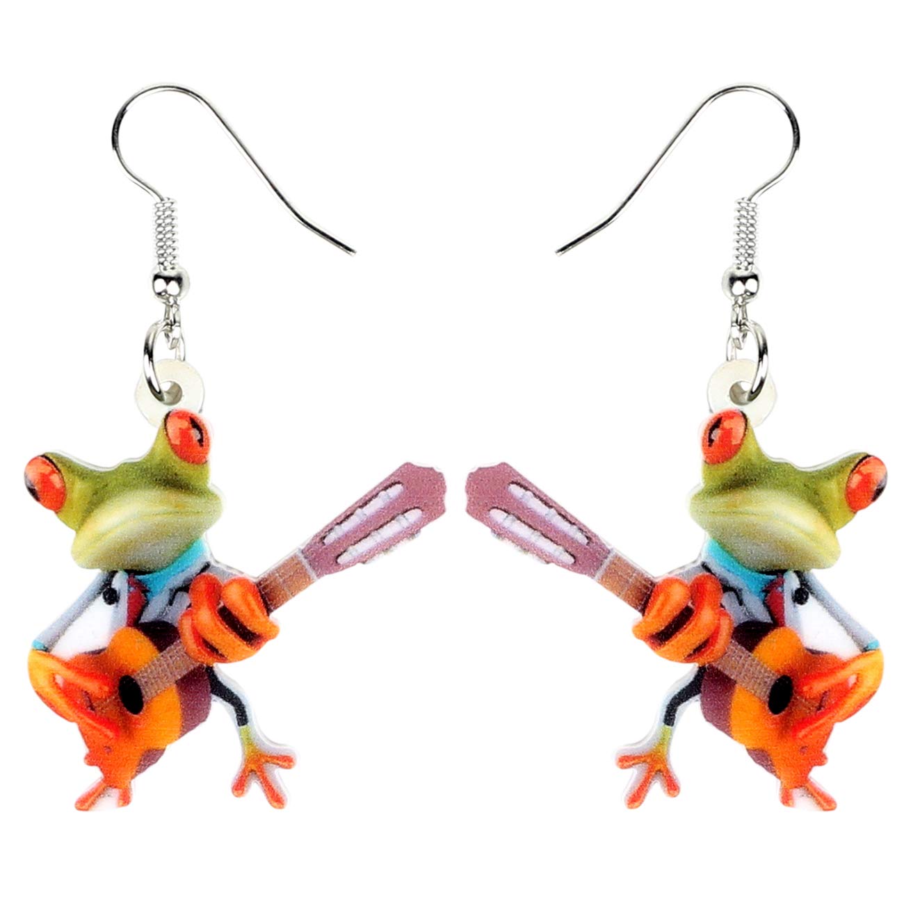 NEWEI Acrylic Sweet Cartoon Skateboard Frog Earrings Drop Dangle Big Long Fashion Animal Jewelry For Women Girls Teens Charms (Green Guitar Frog)