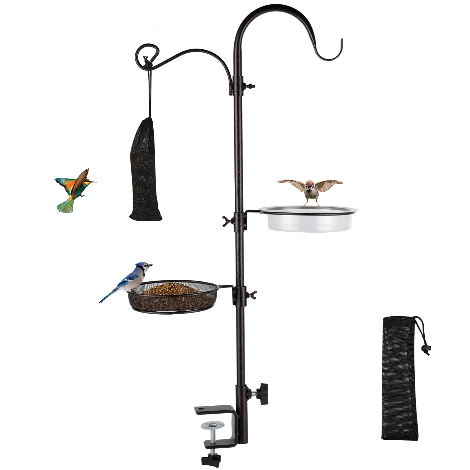 Photo 1 of Deck Bird Feeding Station | Premium Multi Feeder Hanging Kit with Bird Bath & Sock Feeder | Attracts Wild Birds, Planter Hanger Hook for Outdoor Deck, Patio, Garden