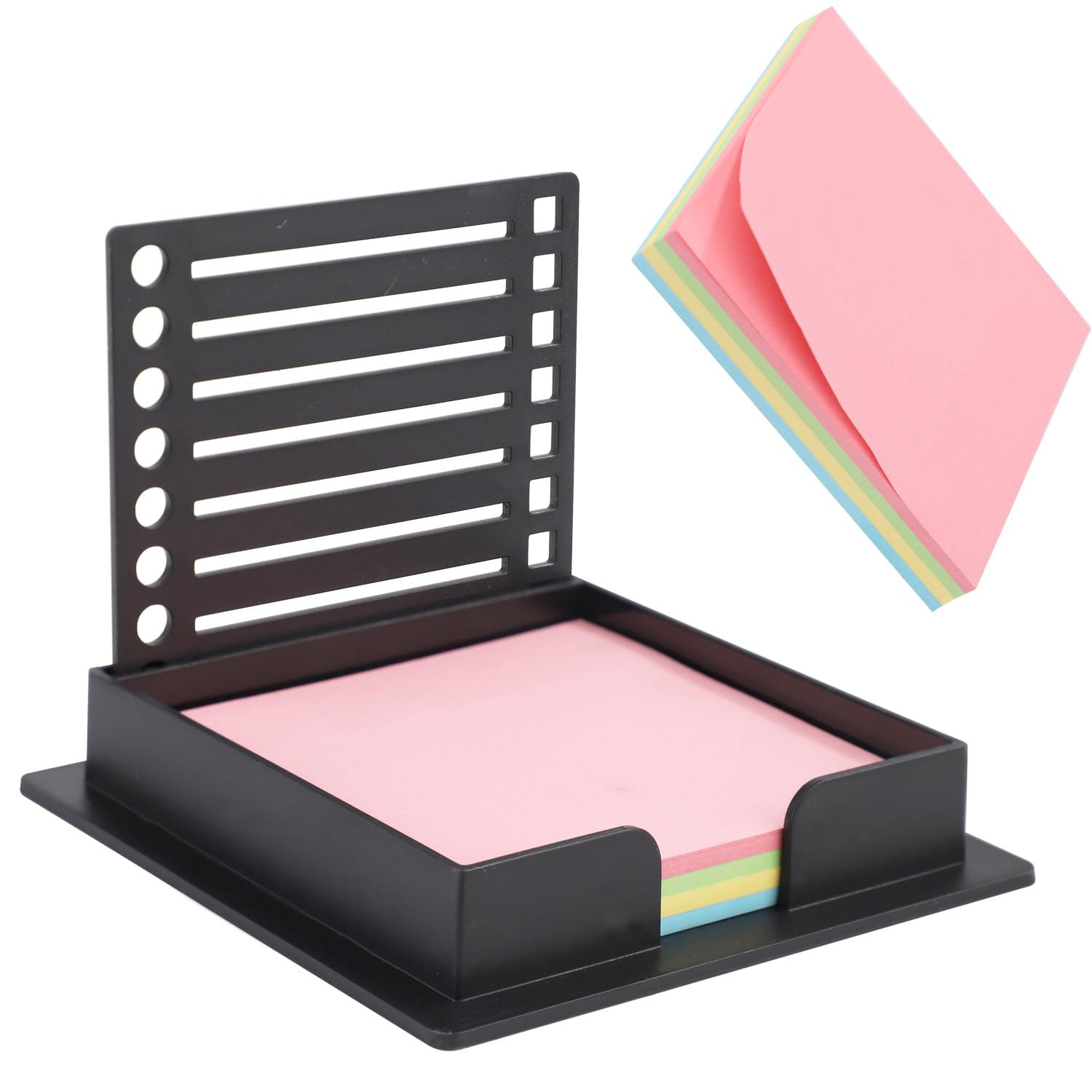 Self-Stick Note Pad Holders, Black Sticky Note Holder Practical Sticky Note Dispenser Plastic Sticky Note Template with Stencil Self Stick Notepad Holder for Sticky Notes Organizer School