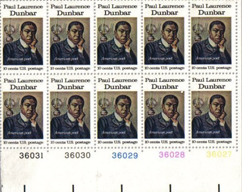 1975 PAUL LAURENCE DUNBAR ~ BLACK HERITAGE ~ POET #1554 Plate Block of 10 x 10 cents US Postage Stamps