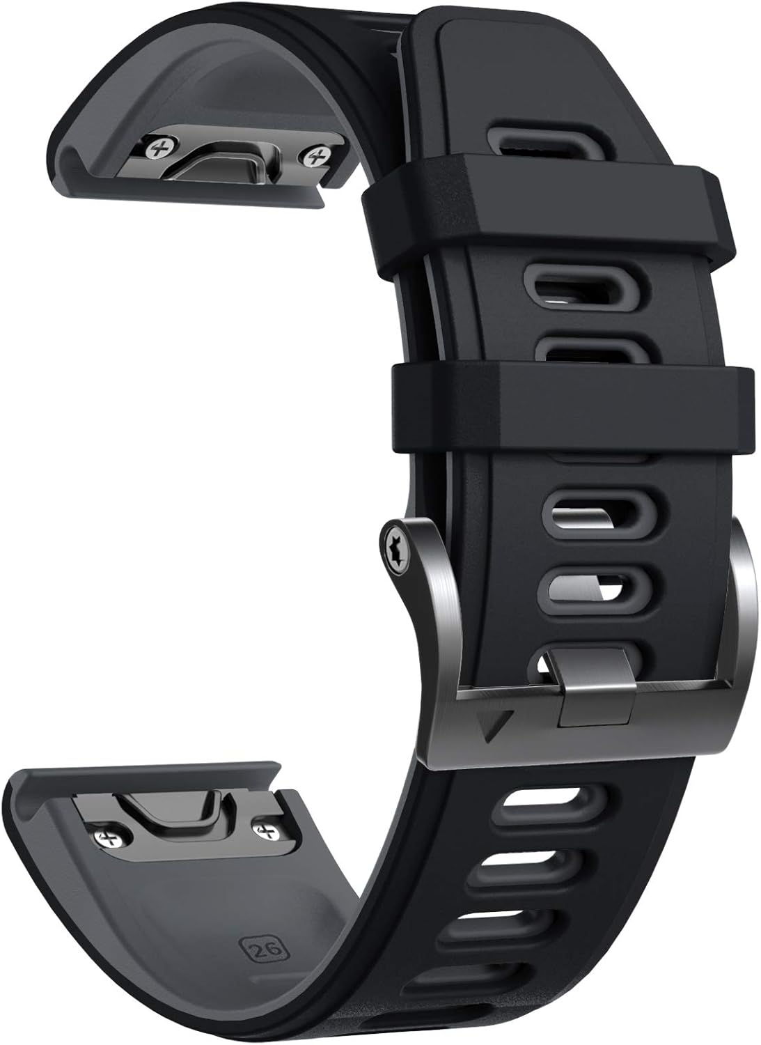 NotoCity for Fenix 5X Strap 26mm Width Soft Silicone Replacement Band Watch Strap for Fenix 5X Plus/Fenix 6X/Fenix 6X Pro/Fenix 7X/Fenix 3/Fenix 3 HR/Descent MK1(black-gray)