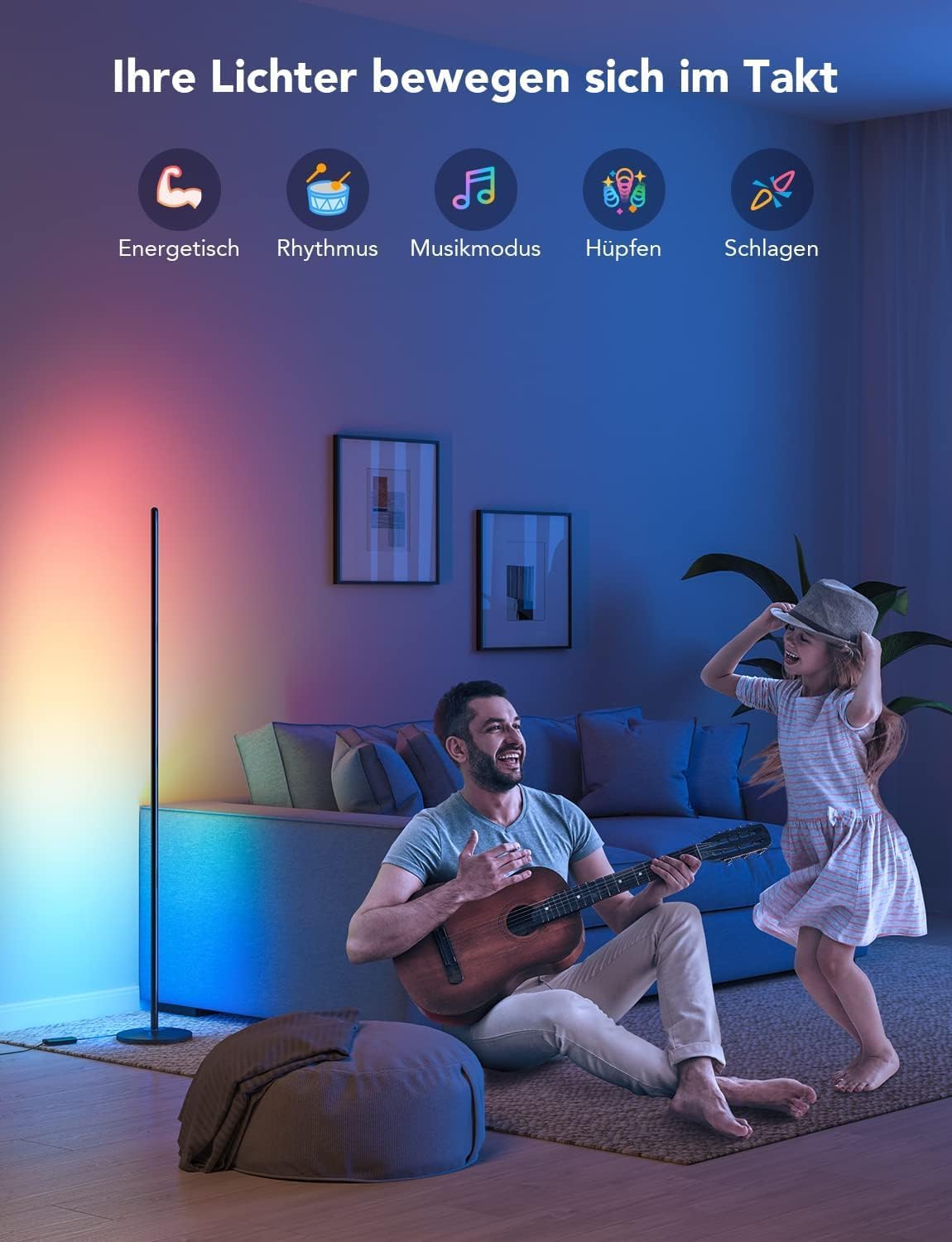 Govee RGBIC LED Stehlampe Wohnzimmer, WiFi Stehlampe 1000lm Dimmbar Schwarz 7