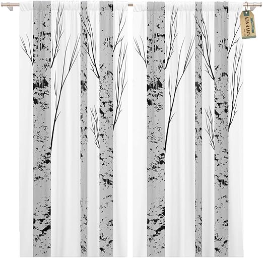 Amazon Com Golee Window Curtain Gray Bark Birch Trees Fabrics