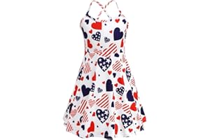 JESKIDS Girls Summer Cami Dress Unicorn Spaghetti Strap Dresses Patriotic 4th of July American Flag Dresses