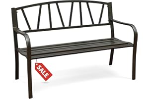 GARDENSTAR Outdoor Bench Metal Garden Bench 50IN Cast Iron Entryway Bench with Slatted Backrest for Porch Lawn Balcony Backyard and Park Brown