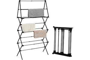 ZOES HOMEWARE 4 Tier Clothes Drying Rack Foldable | Foldable Clothing Drying Rack | Laundry Drying Rack Collapsible for Laundry Room, Dorm, Expandable Sturdy Metal Design | Black 29"L x 11.5"W x 53"H