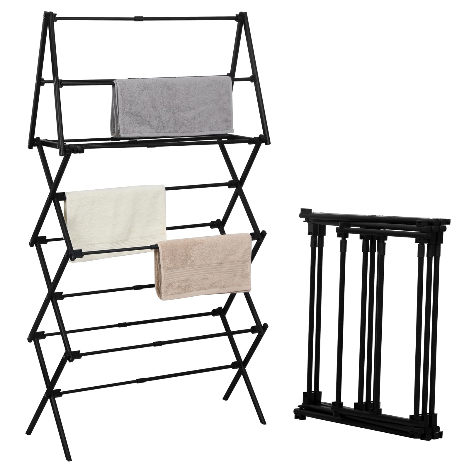 Photo 1 of ZOES HOMEWARE 4 Tier Clothes Drying Rack Foldable | Foldable Clothing Drying Rack | Laundry Drying Rack Collapsible for Laundry Room, Dorm, Expandable Sturdy Metal Design | Black 29"L x 11.5"W x 53"H