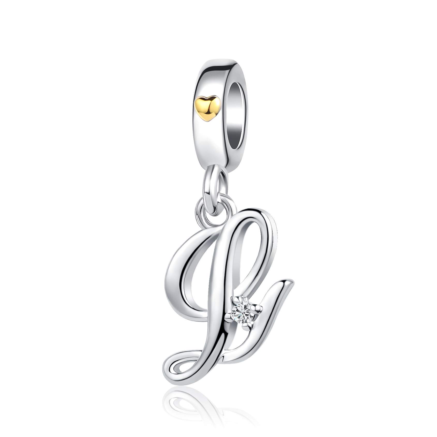 L Initial Letter Name Charms fit Pandora Charms Bracelets Gold Heart Birthday Jewellery Gift for Women Daughter Family