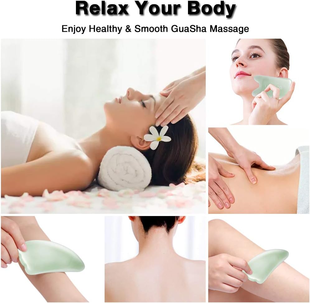BOOKUU Quartz Gua Sha Scraping Massage Tools, Natural Stone Guasha Board for SPA Acupuncture Therapy Trigger Point Treatment - Therapeutic Relief and Skin Renewal (3 Packs): Health & Personal Care