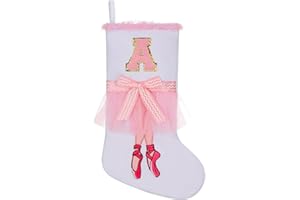 TWSANTAMAS 17.5 inch Ballet Christmas Stocking,Feather & Bow Embroidery Design, Holiday Party Decor for Fireplace Mantel Gifts,Initial A