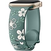 Witzon Floral Band Compatible with Apple Watch Bands For Women 40mm 41mm 38mm 42mm 44mm 45mm 46mm 49mm, Engraved Cute Flower Silicone Dressy Strap for iWatch Series 11 10 9 8 7 6 5 4 3 2 SE Ultra