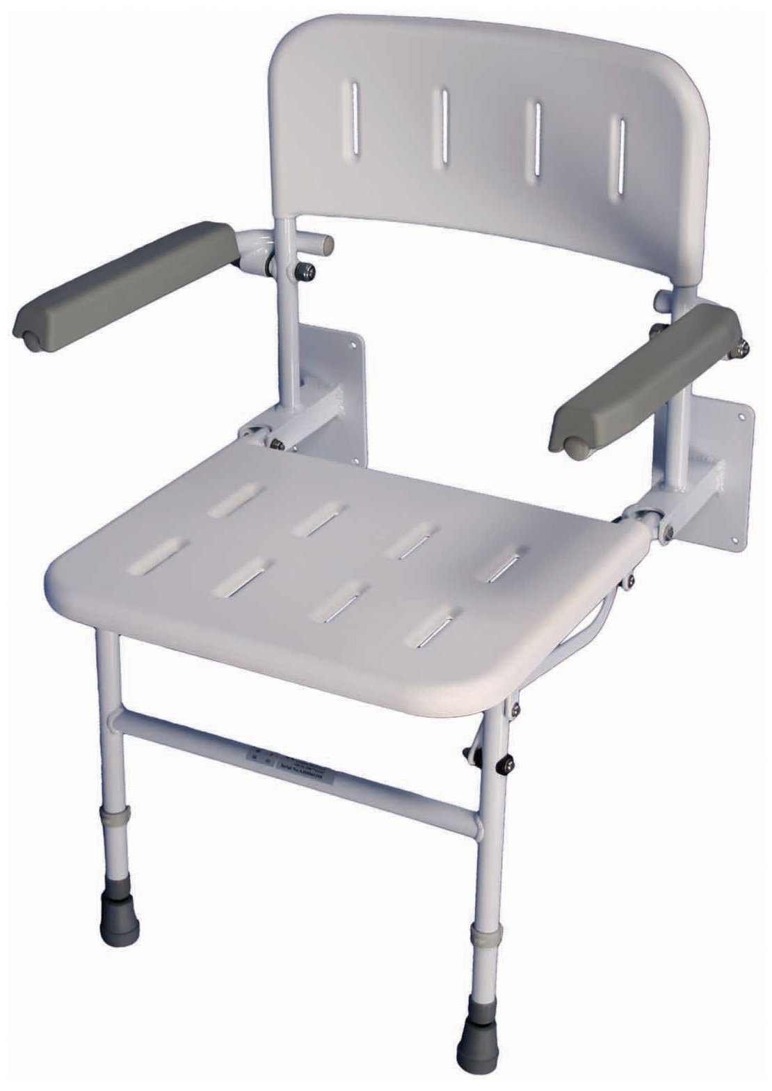 Aidapt Solo Standard Shower Seat with Legs and Backrest Padded Arms,Wall Mounted,Fold Flat Against Wall,Clip On/Off seat,Adjustable,Compact,Space Saver,Elderly,Disabled,FIXING SCREWS NOT SUPPLIED