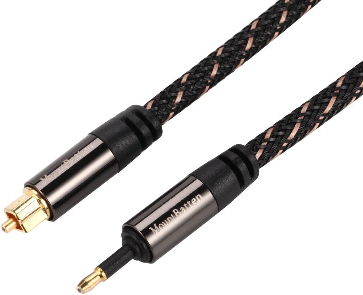 Mountbatten 24K Gold Plated Toslink to Mini Toslink Digital Optical S/PDIF Audio Cable, Metal Connectors Strain, Jacket: PVC+braid
