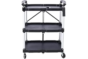 Folding Collapsible Service Cart, 150 Lb. Load Capacity per Shelf, Pack-N-Roll Design for Easy Transport and Storage