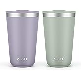 Ello 2 Pack 16oz Stainless Steel Stacking Cups with Easy Press Lids | Pint Size Reusable Tumblers for Parties, Home, Camping, Outdoor | Keeps Cold for 16 Hours, Dishwasher Safe | Soft Plum & Sage