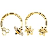 Jewseen 2PCS Septum Ring 16G 316L Surgical Steel Cartilage Earring Hoop Nose Ring Cute Bee Captive Bead Rings Tragus Daith Rook Helix Piercing Jewelry