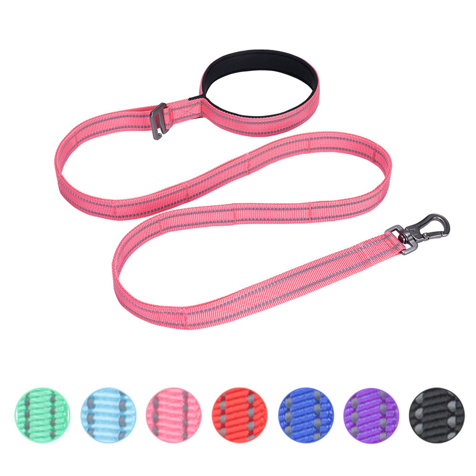 EXCELLENT ELITE SPANKER Reflective Nylon Dog Leash Padded Handle 5 FT Dogs Leashes with Quick Release Buckle for Medium & Large Dogs（Pink）