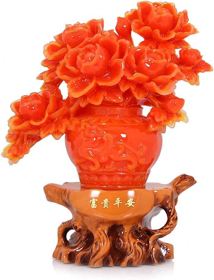 Red Color Peony Flower Statue, Attract Wealth and Good Luck,Feng Shui Decor