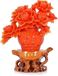 Red Color Peony Flower Statue, Attract Wealth and Good Luck,Feng Shui Decor