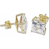 ORO LEONI 14k Yellow Gold Cubic Zirconia 8mm Princess Cut Studs Earrings