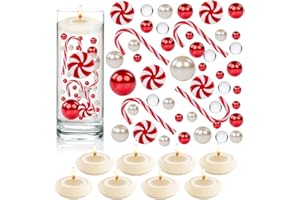 MadeTop 4114 Pcs Christmas Vase Filler Pearls for Vase Fillers Floating Candles Centerpiece with 8 Floating Candles Water Gels Beads for Christmas Home Table Party Decor（Classic Style）
