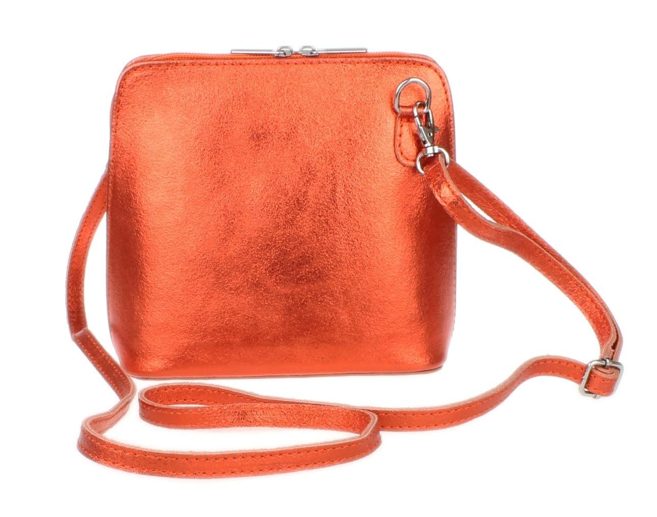Girly Handbags Womens Metallic Genuine Leather Cross Body Shoulder Bag (Orange)