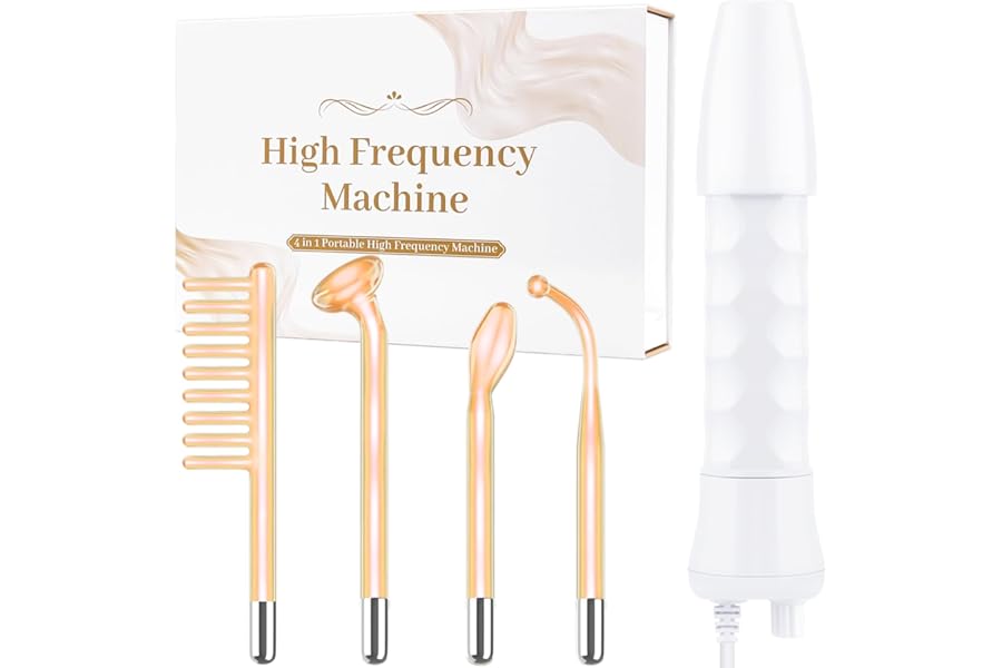 High Frequency Facial Wand – Uaike Orange Portable Handheld High Frequency Facial Machine – with 4 Pcs Orange Glass Tubes – at Home Skin Face Wand Device