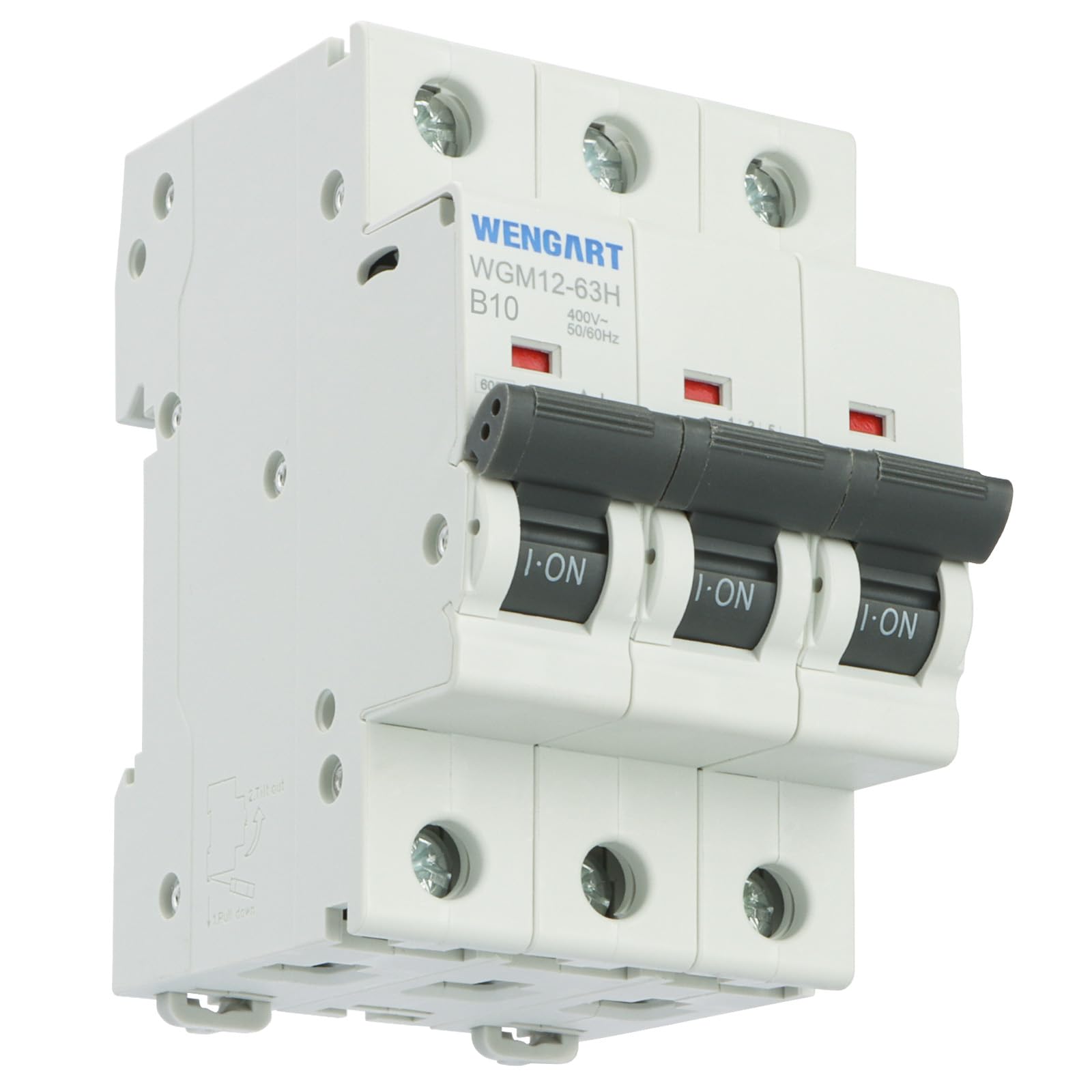 Wengart High Performance Miniature Circuit Breakers WGM12-63H, AC230V/400V 3P 10A 10kA B-Char Quick Response to Ensure Safe Electricity Use in Residential and Small Businesses
