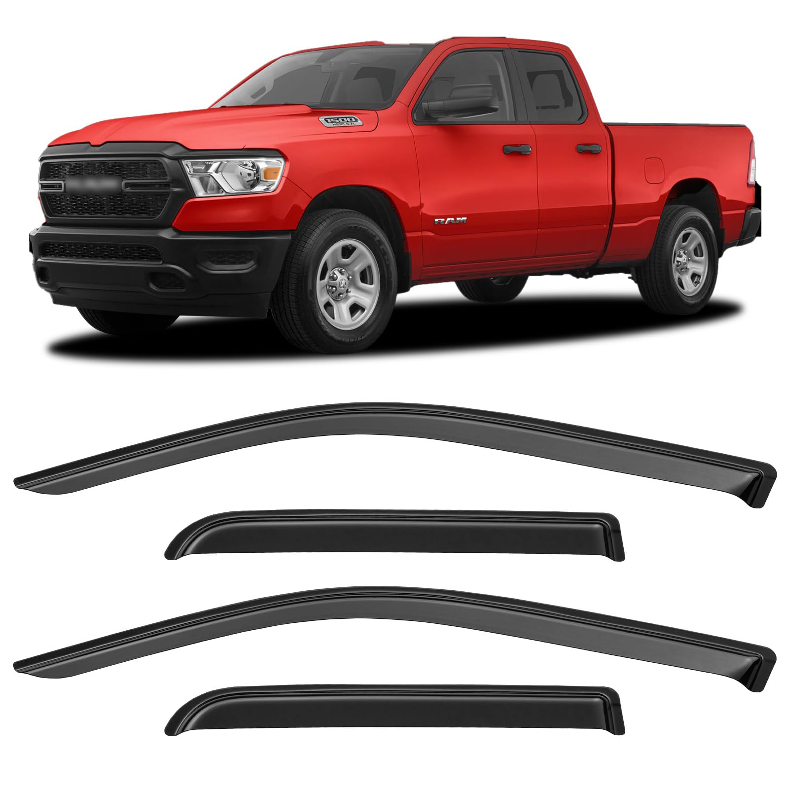 Photo 1 of Window Visors Rain Guards for 2019-2025 Dodge Ram 1500 Quad Cab (New Body Style), Window Vent Wind Deflectors Visors Shades for 19-25 Ram 1500 (2 Full-Size Doors, 2 Half-Size Doors)