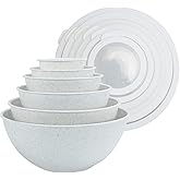 COOK WITH COLOR Mixing Bowls with TPR Lids - 12 Piece Plastic Nesting Bowls Set includes 6 Prep Bowls and 6 Lids, Microwave Safe Mixing Bowl Set (Speckled White)