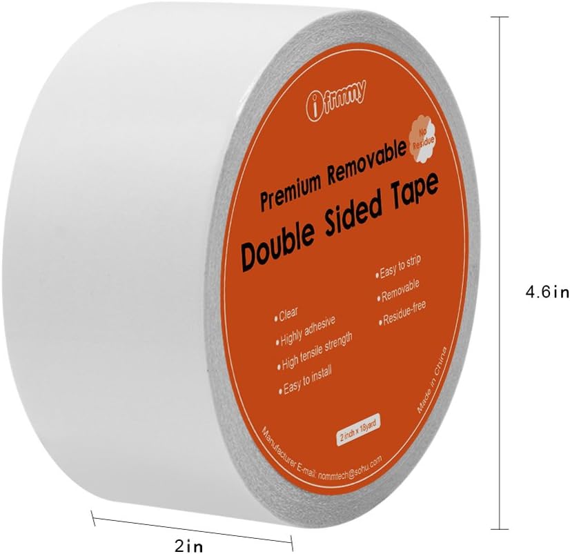 Removable Clear Double Sided Sticky Tape- No Residue, 2 Inches x 20 Yards : Office Products