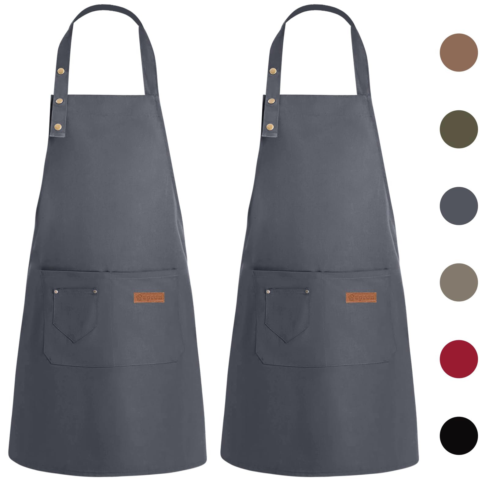 WenYa 2 Pack Kitchen Apron for Women, Unisex Adjustable Cooking Aprons with Pockets, Canvas Waterproof Apron for Home Kitchen, Restaurant, Coffee House (Grey) — image 1