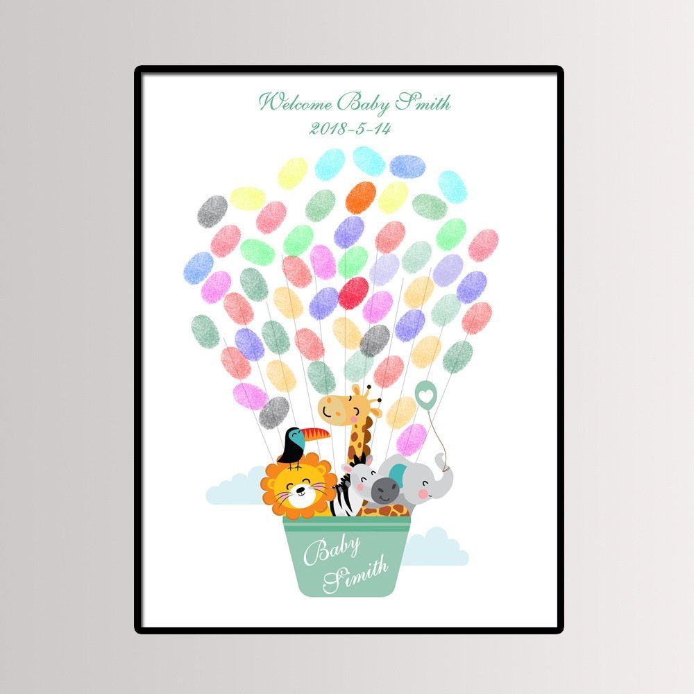 Fingerprint Painting Cartoon Animal Hot Air Balloon For Baby Shower
