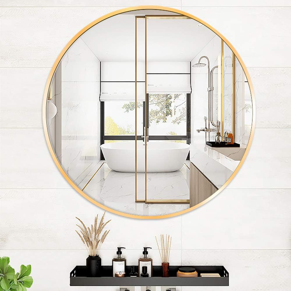 MEMOLIN Round Wall Mirror 24 Inch Large Metal Frame Rustic Accent Mirror Wall-Mounted Vanity Mirror for Bathroom, Entryway, Dining Room, Living Room, Gold: Home & Kitchen