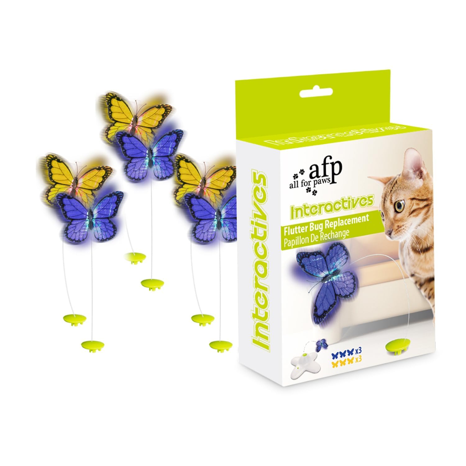 ALL FOR PAWS 6 Pack Interactive Cat Butterfly Flutter Replacements Cat Fun Playing Toy, Re-Fill(Butterfly Replacements)