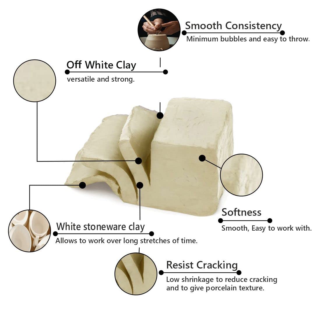 Old Potters Mid High Fire White Stoneware Clay for Pottery | Cone 5-10 | Ideal for Wheel Throwing, Hand Building, Sculpting | Great for All Skill Levels | Greenware Clay, 10 lbs.