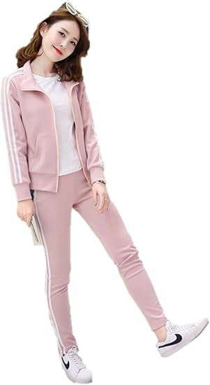 Amazon レディース スポーツウェア カジュアル 上下セット セットアップ スポーツ レジャー ツーピース 普段着 部屋着 ジャージ スウェット コットン ダンス 運動着 ジョギング ジム ルームウェア K9162 Xl ピンク パジャマ ルームウェアセット 通販