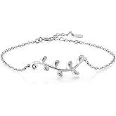 925 Sterling Silver Olive Leaf Chain Bracelet for Women, 18K Gold Plated Adjustable Bracelet, Dainty Nature Inspired Jewelry Gift
