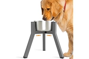 SHAINFUN Grey Elevated Dog Bowls Stand for Large Medium Breeds, 11" Height Adjustable Width 7-10.7", Single Tall Feeder Holder (Bowl Not Included)