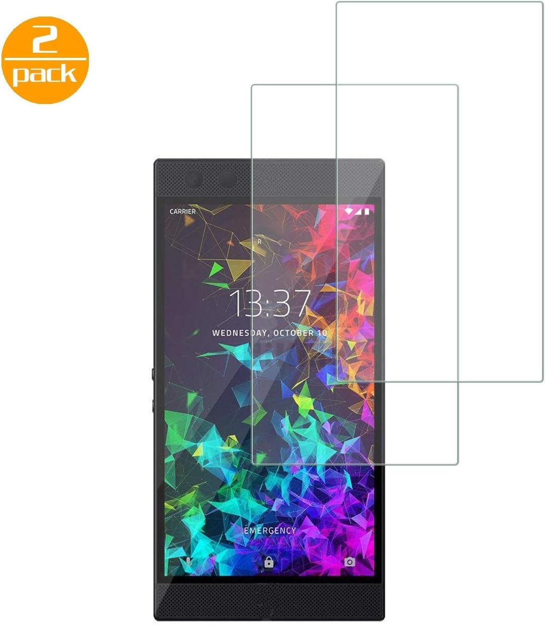 HiKing Screen Protector for Razer Phone 2, [2 Pack] Film Protector 9H Hardness Anti-Scratch No-Bubble Tempered Glass for Razer Phone 2 - Tansparent